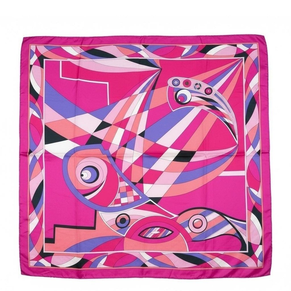 Tanner Italian Silk Scarf 34 Square Pink Psychedelic Op Art Mod Geometric Vtg